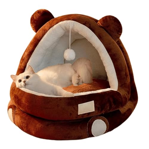 YPDOPORA Süßes Katzenbett, Katzenbett Für Den Innenbereich Mit Abnehmbarem Kissen, Haustier-Plüschzelthaus, Haustierbett Im Cartoon-Ohren-Design Mit Pompom, Superweiches Haustier-Schlafsofa,Braun,L YPDOPORA Süßes Katzenbett, Katzenbett Für Den Innenbereich Mit Abnehmbarem Kissen, Haustier-Plüschzelthaus, Haustierbett Im Cartoon-Ohren-Design Mit Pompom, Superweiches Haustier-Schlafsofa,Braun,L von YPDOPORA