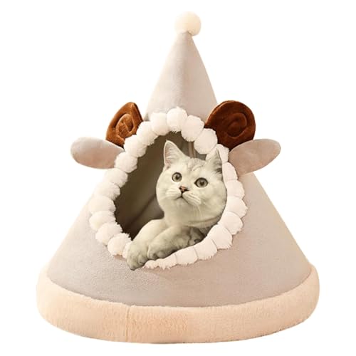 YPDOPORA Ultraweiches Plüsch-Haustierbett, Hundebetten, Tragbares Katzen-Iglu-Katzenbett, Dreieckiges Haustier-Tipi, Katzenbetten, Zelthäuser Und -Wohnungen, Warmes Haustier-Hundehaus,Grau,M von YPDOPORA