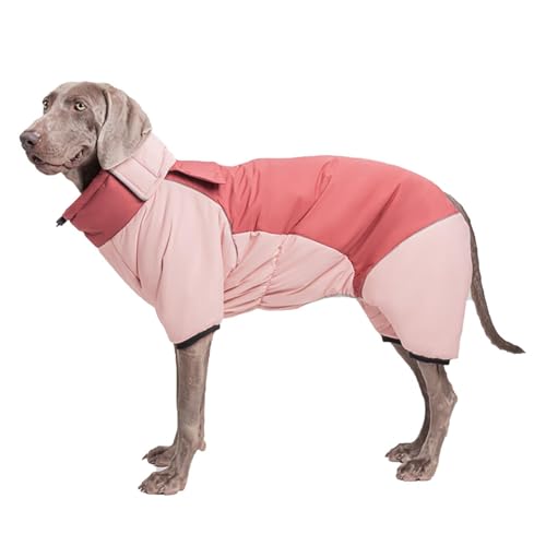 YPDOPORA Warmer Wintermantel Für Hunde, wasserdichte Haustiermäntel Für Große Hunde Im Winter, Rollkragenmantel Für Hunde Mit Reißverschluss Und Reflektorstreifen, Pufferjacke Für Hunde,Rosa,4XL von YPDOPORA