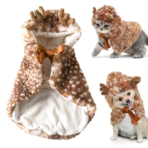 YPDOPORA Weihnachts-Hundekostüm, Welpenumhang, Weihnachtlicher Katzen-Kapuzenumhang Mit Niedlichem Geweih, Warme Hundekleidung Für Kleine, Mittelgroße Hunde, Katzen, Welpen, Kätzchen,S YPDOPORA Weihnachts-Hundekostüm, Welpenumhang, Weihnachtlicher Katzen-Kapuzenumhang Mit Niedlichem Geweih, Warme Hundekleidung Für Kleine, Mittelgroße Hunde, Katzen, Welpen, Kätzchen,S von YPDOPORA