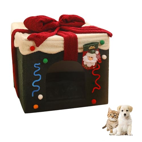 YPDOPORA Winterwärme Für Kleine Hunde Und Katzen – Weihnachtsbox-Bett, Abnehmbar Und Waschbar, Komplett Geschlossene Haustiervilla, Universelles Katzenhaus Für Vier Jahreszeiten von YPDOPORA