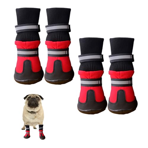 rutschfeste Hunde-Schneestiefel Für Kleine, Mittelgroße Und Große Hunde, Winter-Schnee-Hundestiefel Mit Verstellbaren Riemen, Robuste rutschfeste Sohle, Pfote,Rot,XS von YPDOPORA