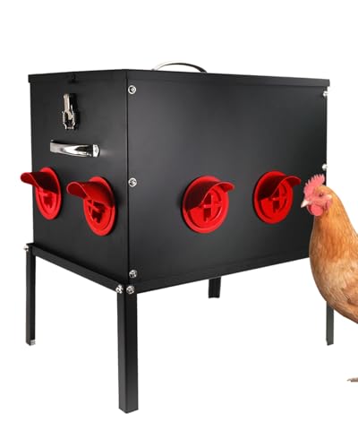 Automatischer Hühner-Futterspender mit 8 Futteröffnungen, große Hühner-Futterspender aus Metall – kein Abfall für Geflügel mit verschließbarem Deckel und Beinen von YQDHYLYH