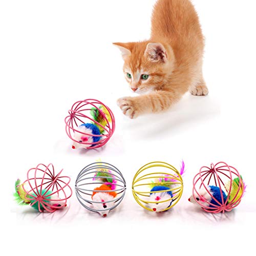 YQHWLKJ 1 Stück Katzenspielzeug Federstab und Mauskäfig Spielzeug Kunststoff künstliche Bunte Katze necken Spielzeug Haustier liefert zufällige Farbe von YQHWLKJ
