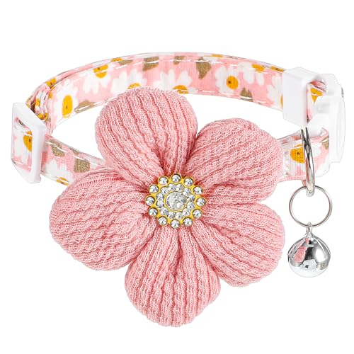 Small Collars for Dogs with Flowerwer, Small Girl Dog Collar Girly Dog Collar with Glell, Adjustable (Pink) von YQQYG