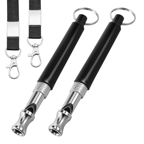 YQQYG 2 Stück Hundepfeifen, Hundepfeife zum Stoppen des Bellens, Hundepfeife Rückruf, Einstellbare Ultraschall-Hundepfeifen mit Lanyard Hundetrainingspfeifen(Schwarz) von YQQYG