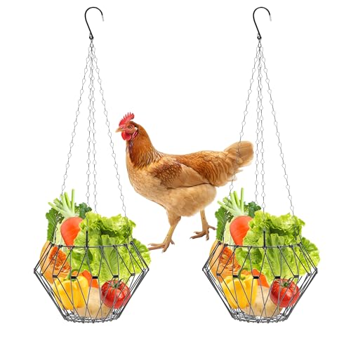 Hängender Hühner-Futterspender, faltbarer Futterspender für Hühner, Gemüse, Obst, Geflügel, Futterkorb mit hängender Kette, Gemüse-Leckerli-Ball für Hühnerstall-Zubehör (2 Stück) von YQW-CY