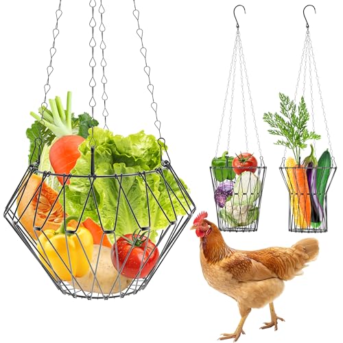 Hängender Hühner-Futterspender Faltbarer Hühner-Gemüse-Futterspender Geflügel-Futterspender Korb mit hängender Kette Veggie Leckerli Ball für Hühnerstall Zubehör (1 Pack) von YQW-CY