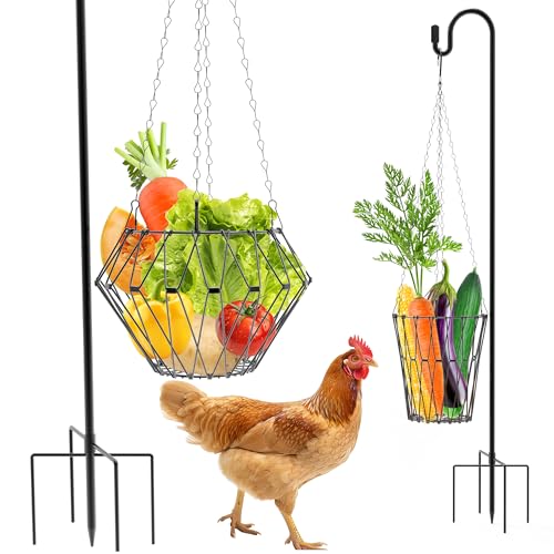 Hängender Hühner-Futterspender mit Schäferhaken, Faltbarer Hühner-Gemüse-Futterspender Geflügel-Futterspender Korb mit Aufhängekette für Hühnerstall Zubehör von YQW-CY