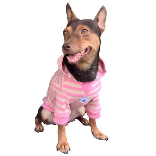YQYS Sweatshirt für kleine Hunde mit Loch für die Leine, gestreift, elastisch, Baumwolle, für Chihuahua, Yorkie, Miniaturepinscher, atmungsaktiv, lässige Welpenbekleidung für drinnen und draußen, Rosa von YQYS