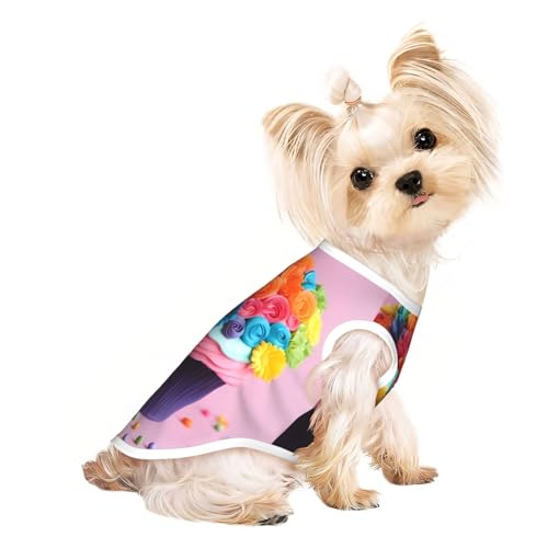 Buntes Hunde-Shirt, Motiv: Cupcakes, Regenbogenblumen, Kuchen, leicht, Sommer, kühl, atmungsaktiv, ärmellos, dehnbare Kleidung Buntes Hunde-Shirt, Motiv: Cupcakes, Regenbogenblumen, Kuchen, leicht, Sommer, kühl, atmungsaktiv, ärmellos, dehnbare Kleidung von YQxwJL
