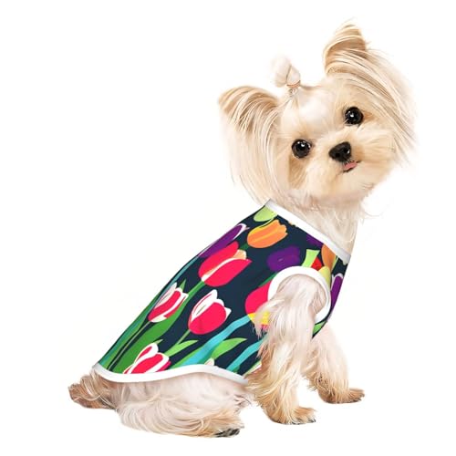 Buntes Hunde-Shirt, Tulpenmuster, leicht, Sommer, kühl, atmungsaktiv, ärmellos, dehnbare Kleidung Buntes Hunde-Shirt, Tulpenmuster, leicht, Sommer, kühl, atmungsaktiv, ärmellos, dehnbare Kleidung von YQxwJL