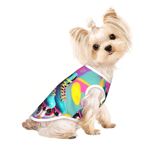 Buntes Retro-Hunde-Shirt mit Rollschuh-Druck, leicht, Sommer, kühl, atmungsaktiv, ärmellos, dehnbare Kleidung von YQxwJL