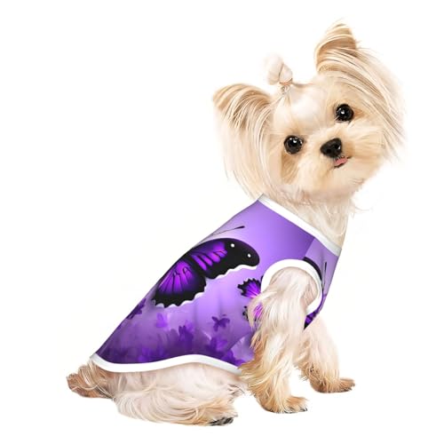 Hübsches lila Schmetterlings-Druck, leicht, Sommer, kühl, atmungsaktiv, Hunde-T-Shirt, ärmellos, dehnbare Kleidung Hübsches lila Schmetterlings-Druck, leicht, Sommer, kühl, atmungsaktiv, Hunde-T-Shirt, ärmellos, dehnbare Kleidung von YQxwJL