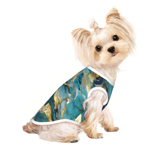 Hunde-Shirt, Azuritgrün und Folie, goldfarben, Ölmarmor-Muster, leicht, Sommer, kühl, atmungsaktiv, ärmellos, dehnbare Kleidung Hunde-Shirt, Azuritgrün und Folie, goldfarben, Ölmarmor-Muster, leicht, Sommer, kühl, atmungsaktiv, ärmellos, dehnbare Kleidung von YQxwJL
