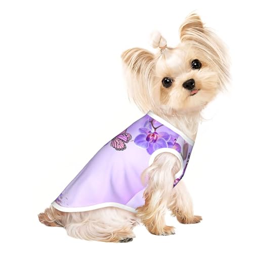 Hunde-Shirt, Motiv: violetter Schmetterlings-Druck, leicht, Sommer, kühl, atmungsaktiv, ärmellos, dehnbare Kleidung Hunde-Shirt, Motiv: violetter Schmetterlings-Druck, leicht, Sommer, kühl, atmungsaktiv, ärmellos, dehnbare Kleidung von YQxwJL