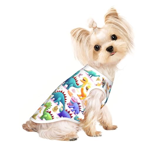 Hunde-Shirt, bunt, Cartoon-Dinosaurier-Druck, leicht, Sommer, cool, atmungsaktiv, ärmellos, dehnbare Kleidung von YQxwJL