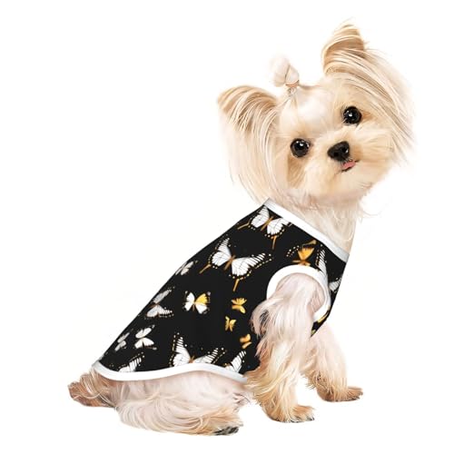 Hunde-Shirt, leicht, für den Sommer, kühl, atmungsaktiv, ärmellos, dehnbar, goldfarben / weiß mit Schmetterlingen, Schwarz Hunde-Shirt, leicht, für den Sommer, kühl, atmungsaktiv, ärmellos, dehnbar, goldfarben / weiß mit Schmetterlingen, Schwarz von YQxwJL