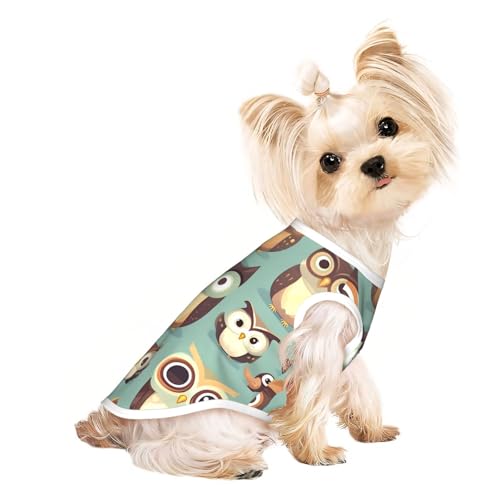 Hunde-T-Shirt, Cartoon-Eulen, niedlicher Druck, leicht, Sommer, kühl, atmungsaktiv, ärmellos, dehnbare Kleidung von YQxwJL