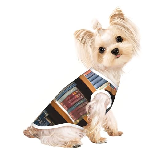 Hunde-T-Shirt, Motiv: Bibliotheks-Bücherregal, leicht, Sommer, kühl, atmungsaktiv, ärmellos, dehnbare Kleidung Hunde-T-Shirt, Motiv: Bibliotheks-Bücherregal, leicht, Sommer, kühl, atmungsaktiv, ärmellos, dehnbare Kleidung von YQxwJL