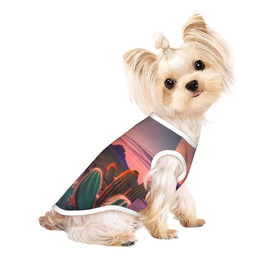 Hunde-T-Shirt, Motiv: Kaktuswüste und Sonnenuntergang, leicht, Sommer, kühl, atmungsaktiv, ärmellos, dehnbare Kleidung von YQxwJL