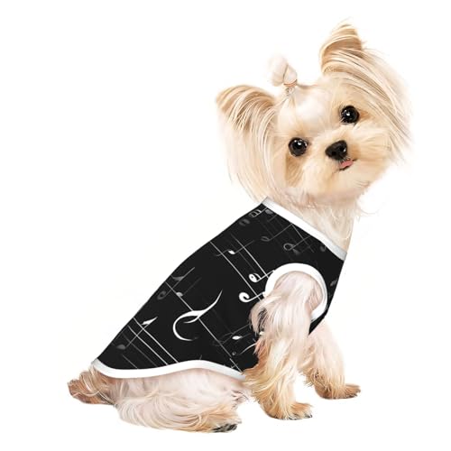 Hunde-T-Shirt, Motiv: Musiknoten, leicht, Sommer, kühl, atmungsaktiv, ärmellos, dehnbar, Schwarz Hunde-T-Shirt, Motiv: Musiknoten, leicht, Sommer, kühl, atmungsaktiv, ärmellos, dehnbar, Schwarz von YQxwJL