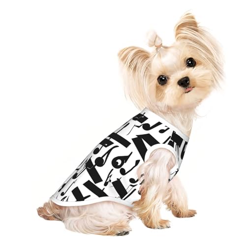 Hunde-T-Shirt, Motiv: Musiknoten, leicht, Sommer, kühl, atmungsaktiv, ärmellos, dehnbar, Schwarz Hunde-T-Shirt, Motiv: Musiknoten, leicht, Sommer, kühl, atmungsaktiv, ärmellos, dehnbar, Schwarz von YQxwJL