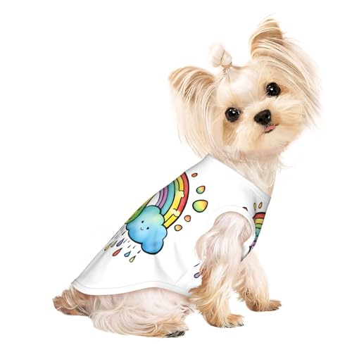 Hunde-T-Shirt, Motiv: Regenbogenwolken, Regentropfen, leicht, Sommer, kühl, atmungsaktiv, ärmellos, dehnbare Kleidung Hunde-T-Shirt, Motiv: Regenbogenwolken, Regentropfen, leicht, Sommer, kühl, atmungsaktiv, ärmellos, dehnbare Kleidung von YQxwJL