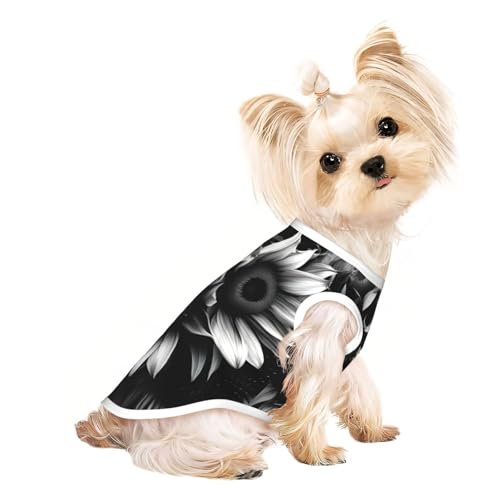 Hunde-T-Shirt, Motiv: Sonnenblumen, leicht, kühl, atmungsaktiv, ärmellos, dehnbar, Schwarz und Weiß Hunde-T-Shirt, Motiv: Sonnenblumen, leicht, kühl, atmungsaktiv, ärmellos, dehnbar, Schwarz und Weiß von YQxwJL