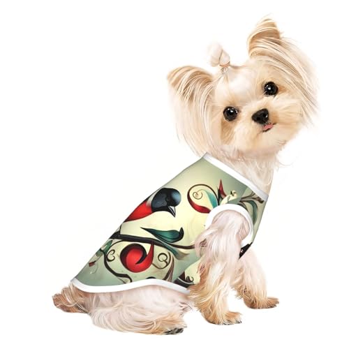 Hunde-T-Shirt, Motiv: Vögel, Musiknoten-Druck, leicht, Sommer, kühl, atmungsaktiv, ärmellos, dehnbar, Blaugrün Hunde-T-Shirt, Motiv: Vögel, Musiknoten-Druck, leicht, Sommer, kühl, atmungsaktiv, ärmellos, dehnbar, Blaugrün von YQxwJL