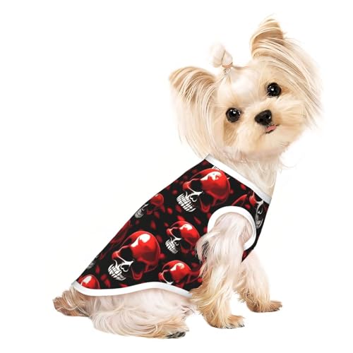 Hunde-T-Shirt, Motiv: rote Skelette, leicht, Sommer, kühl, atmungsaktiv, ärmellos, dehnbare Kleidung Hunde-T-Shirt, Motiv: rote Skelette, leicht, Sommer, kühl, atmungsaktiv, ärmellos, dehnbare Kleidung von YQxwJL