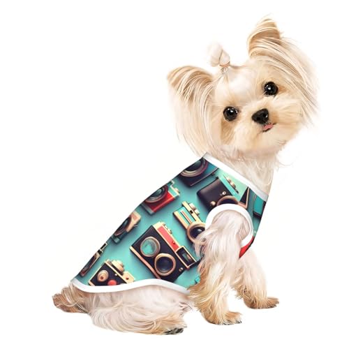Hunde-T-Shirt, Retro-Design, coole Kamera-Kollektion, leicht, Sommer, kühl, atmungsaktiv, ärmellos, dehnbare Kleidung Hunde-T-Shirt, Retro-Design, coole Kamera-Kollektion, leicht, Sommer, kühl, atmungsaktiv, ärmellos, dehnbare Kleidung von YQxwJL