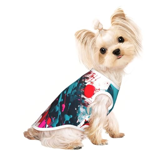 Hunde-T-Shirt, abstrakter Farbspritzer-Druck, leicht, Sommer, kühl, atmungsaktiv, ärmellos, dehnbare Kleidung Hunde-T-Shirt, abstrakter Farbspritzer-Druck, leicht, Sommer, kühl, atmungsaktiv, ärmellos, dehnbare Kleidung von YQxwJL