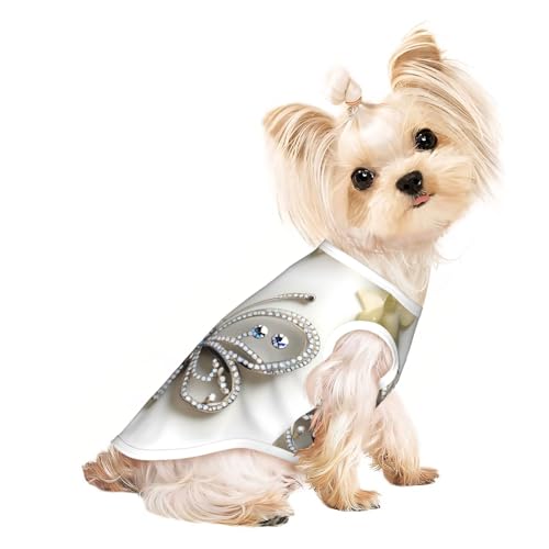 Hunde-T-Shirt mit Strass-Motiv und Schmetterlings- und Blumendruck, leicht, kühl, atmungsaktiv, ärmellos, dehnbare Kleidung Hunde-T-Shirt mit Strass-Motiv und Schmetterlings- und Blumendruck, leicht, kühl, atmungsaktiv, ärmellos, dehnbare Kleidung von YQxwJL