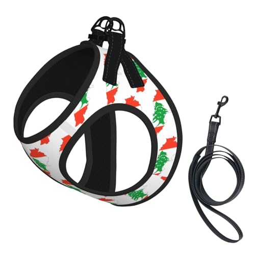 Hundegeschirr und Leine, Motiv: Libanon-Flagge, weiches Netzgewebe, bequem, gepolstert, kein Ziehen Hundegeschirr und Leine, Motiv: Libanon-Flagge, weiches Netzgewebe, bequem, gepolstert, kein Ziehen von YQxwJL