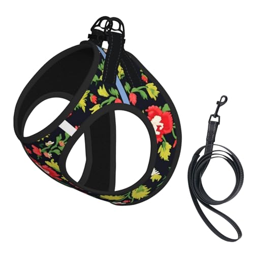 Hundegeschirr und Leine, Ukrainischer Stickerei-Stil, Rosenmuster, weiches Netzgewebe, bequem, gepolstert, kein Ziehen Hundegeschirr und Leine, Ukrainischer Stickerei-Stil, Rosenmuster, weiches Netzgewebe, bequem, gepolstert, kein Ziehen von YQxwJL