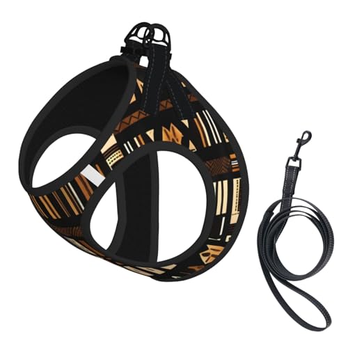 Hundegeschirr und Leine, afrikanisches Schlammtuch, Tribal-Druck, weiches Netzgewebe, bequem, gepolstert, kein Ziehen Hundegeschirr und Leine, afrikanisches Schlammtuch, Tribal-Druck, weiches Netzgewebe, bequem, gepolstert, kein Ziehen von YQxwJL