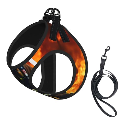 Hundegeschirr und Leine, weiches Netzgewebe, Feuerwehrmann, Flammenmuster, bequem, gepolstert, kein Ziehen Hundegeschirr und Leine, weiches Netzgewebe, Feuerwehrmann, Flammenmuster, bequem, gepolstert, kein Ziehen von YQxwJL