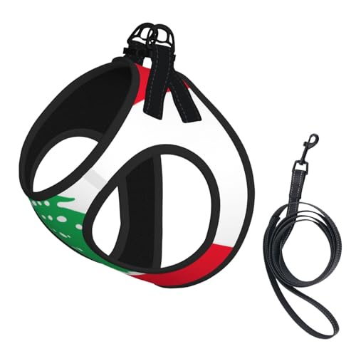 Hundegeschirr und Leine, weiches Netzgewebe, Motiv: Libanon-Flagge, bequem, gepolstert, kein Ziehen Hundegeschirr und Leine, weiches Netzgewebe, Motiv: Libanon-Flagge, bequem, gepolstert, kein Ziehen von YQxwJL
