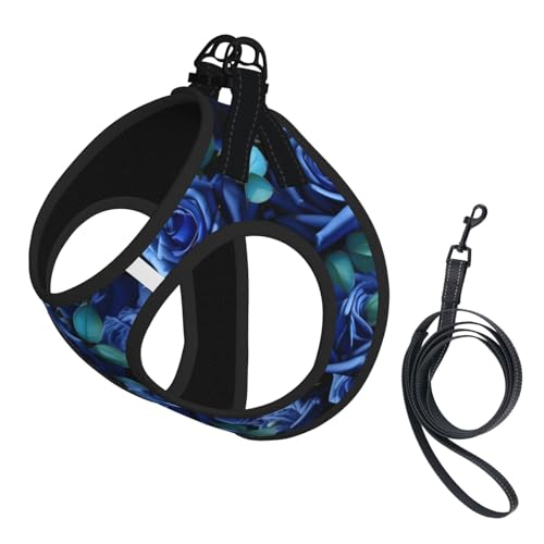 Hundegeschirr und Leine, weiches Netzgewebe, Motiv: viele blaue Rosen, bequem, gepolstert, kein Ziehen Hundegeschirr und Leine, weiches Netzgewebe, Motiv: viele blaue Rosen, bequem, gepolstert, kein Ziehen von YQxwJL