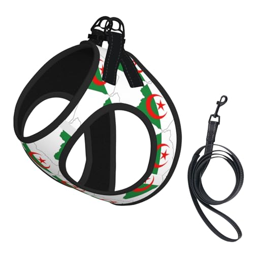 Hundegeschirr und Leine, weiches Netzgewebe, mit Algerien-Flagge, bequem, gepolstert, kein Ziehen Hundegeschirr und Leine, weiches Netzgewebe, mit Algerien-Flagge, bequem, gepolstert, kein Ziehen von YQxwJL