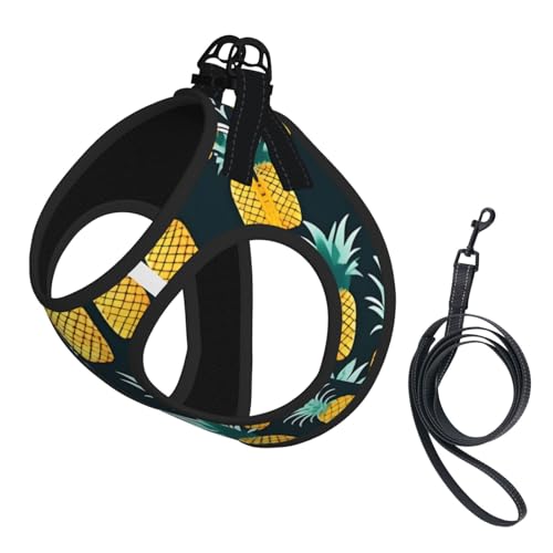 Hundegeschirr und Leine, weiches Netzgewebe, mit Ananas-Druck, bequem, gepolstert, kein Ziehen Hundegeschirr und Leine, weiches Netzgewebe, mit Ananas-Druck, bequem, gepolstert, kein Ziehen von YQxwJL