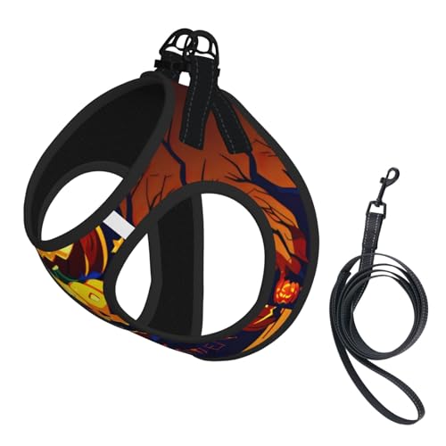 Hundegeschirr und Leine, weiches Netzgewebe, mit Halloween-Kürbis-Druck, bequem, gepolstert, kein Ziehen Hundegeschirr und Leine, weiches Netzgewebe, mit Halloween-Kürbis-Druck, bequem, gepolstert, kein Ziehen von YQxwJL