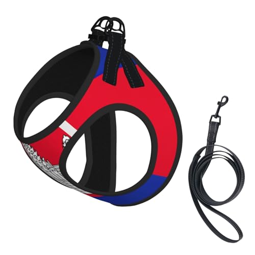Hundegeschirr und Leine, weiches Netzgewebe, mit Kambodscha-Flagge, bequem, gepolstert, kein Ziehen Hundegeschirr und Leine, weiches Netzgewebe, mit Kambodscha-Flagge, bequem, gepolstert, kein Ziehen von YQxwJL