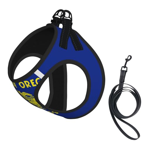 Hundegeschirr und Leine, weiches Netzgewebe, mit Oregon-Flagge, bequem, gepolstert, kein Ziehen Hundegeschirr und Leine, weiches Netzgewebe, mit Oregon-Flagge, bequem, gepolstert, kein Ziehen von YQxwJL