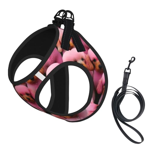 Hundegeschirr und Leine, weiches Netzgewebe, mit Pudelmotiv, bequem, gepolstert, kein Ziehen, Rosa Hundegeschirr und Leine, weiches Netzgewebe, mit Pudelmotiv, bequem, gepolstert, kein Ziehen, Rosa von YQxwJL