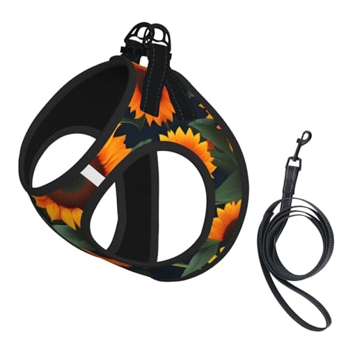 Hundegeschirr und Leine, weiches Netzgewebe, mit Sonnenblumen-Aufdruck, bequem, gepolstert, kein Ziehen, Orange Hundegeschirr und Leine, weiches Netzgewebe, mit Sonnenblumen-Aufdruck, bequem, gepolstert, kein Ziehen, Orange von YQxwJL
