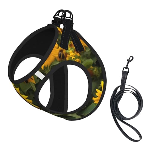 Hundegeschirr und Leine, weiches Netzgewebe, mit Sonnenblumen-Motiv, bequem, gepolstert, kein Ziehen Hundegeschirr und Leine, weiches Netzgewebe, mit Sonnenblumen-Motiv, bequem, gepolstert, kein Ziehen von YQxwJL