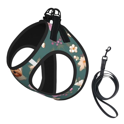 Hundegeschirr und Leine, weiches Netzgewebe, mit Yorkie-Blumenmuster, bequem, gepolstert, kein Ziehen Hundegeschirr und Leine, weiches Netzgewebe, mit Yorkie-Blumenmuster, bequem, gepolstert, kein Ziehen von YQxwJL