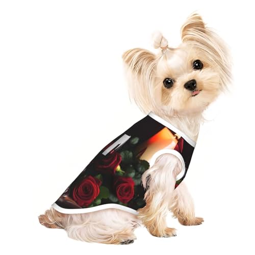 Leichtes Hunde-Shirt, Motiv: Rotweinrosen und Kerzen, Sommer, kühl, atmungsaktiv, ärmellos, dehnbare Kleidung von YQxwJL